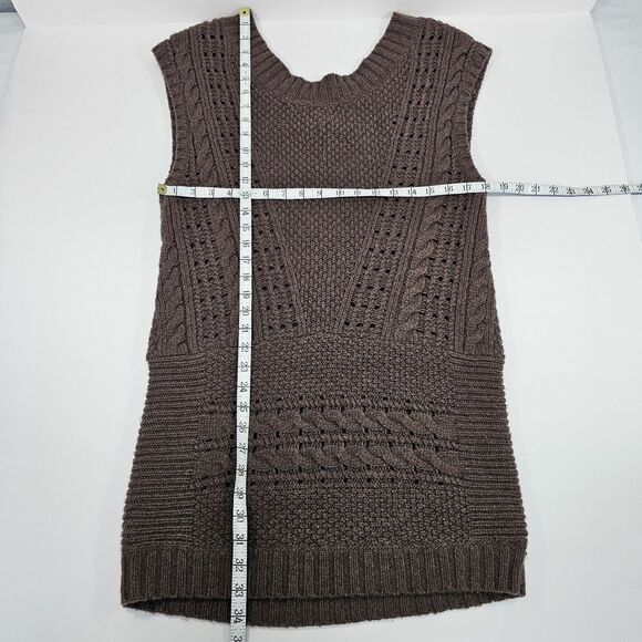 Free People Sweater Vest Tunic Mini Dress Size M Brown Cable Knit Wool Alpaca - Picture 6 of 6